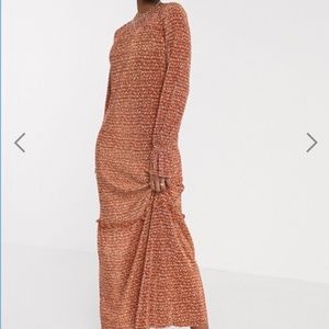 Floral-ditsy Print Long-sleeve Maxi Dress